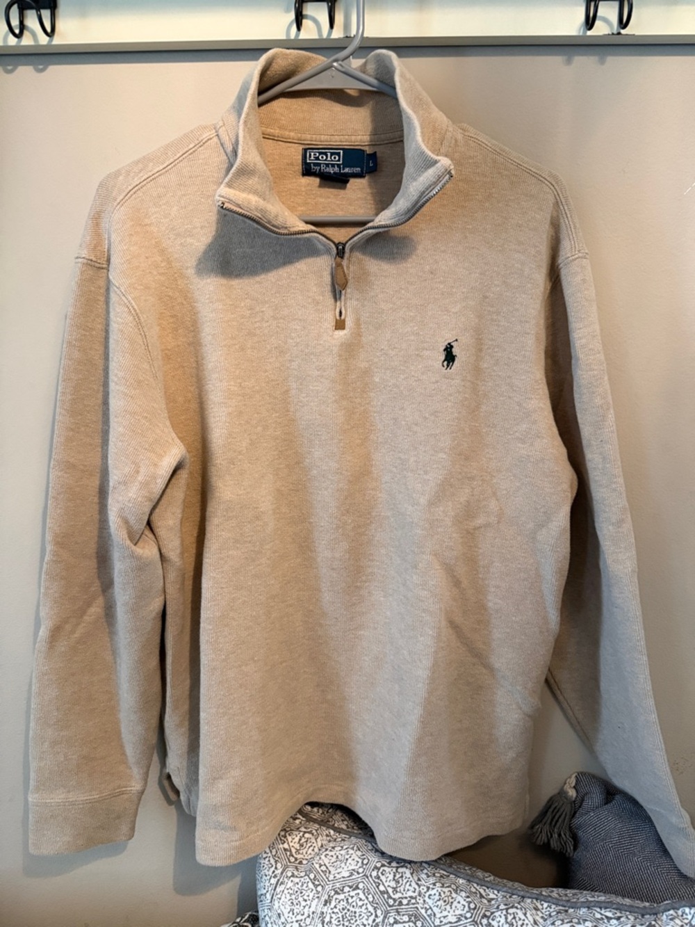 Polo by Ralph Lauren Beige Quarter-Zip Pullover with green Logo